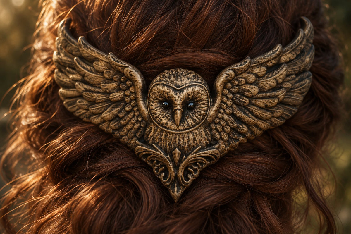 Close-up of the owl face and feathers in Natural Wood (digital preview)